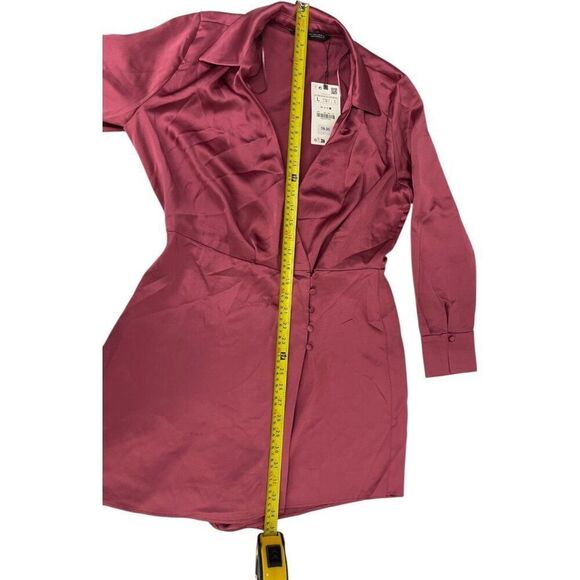 Zara Womens Mini Romper Dress L Pink Long sleeve satin effect 2231/845 NWT - Picture 15 of 16